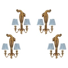 Set of Four Gilt and Brass Prince of Wales Double Arm Sconces