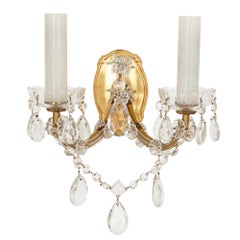 Set of Four Gilt Bronze and Bohemian Glass Sconces