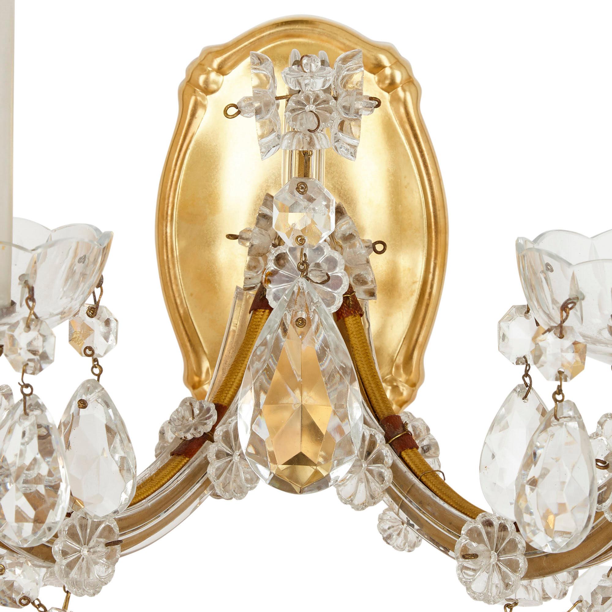 Set of Four Gilt Bronze and Bohemian Glass Sconces In Good Condition For Sale In London, GB