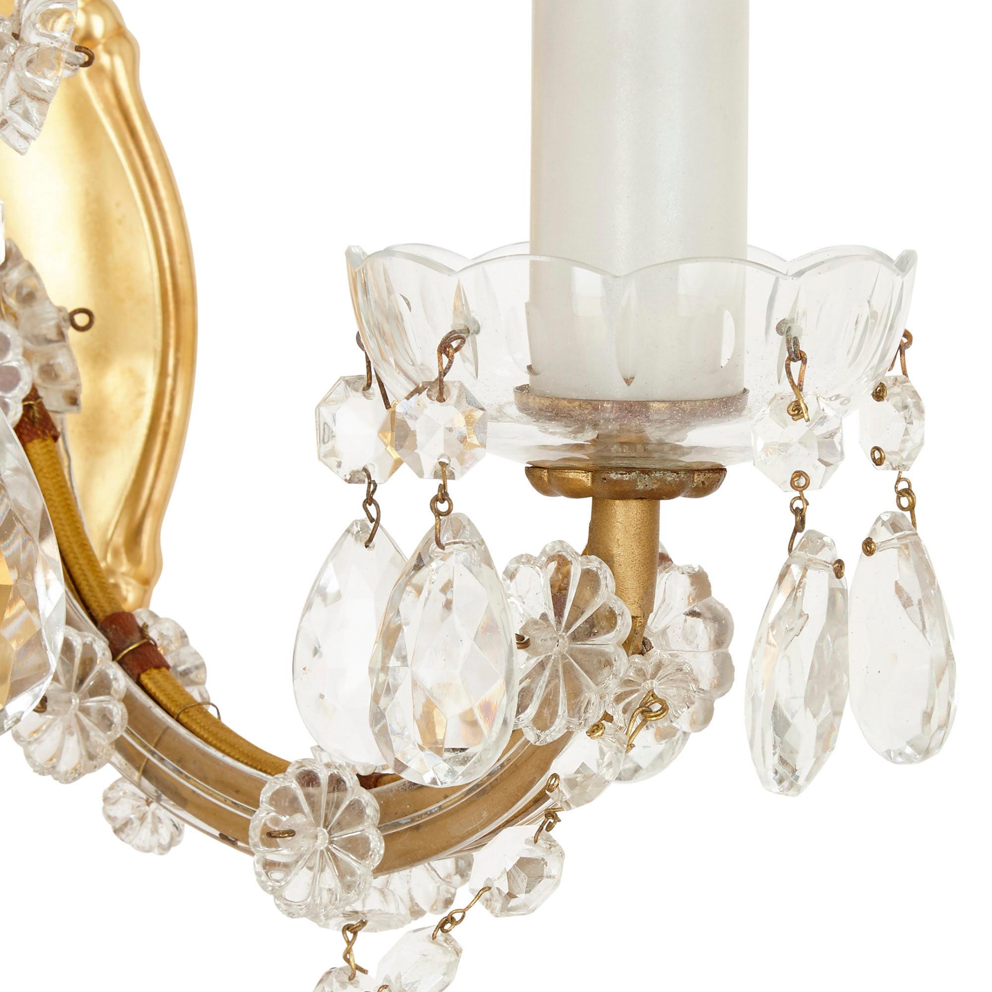 Set of Four Gilt Bronze and Bohemian Glass Sconces For Sale 1