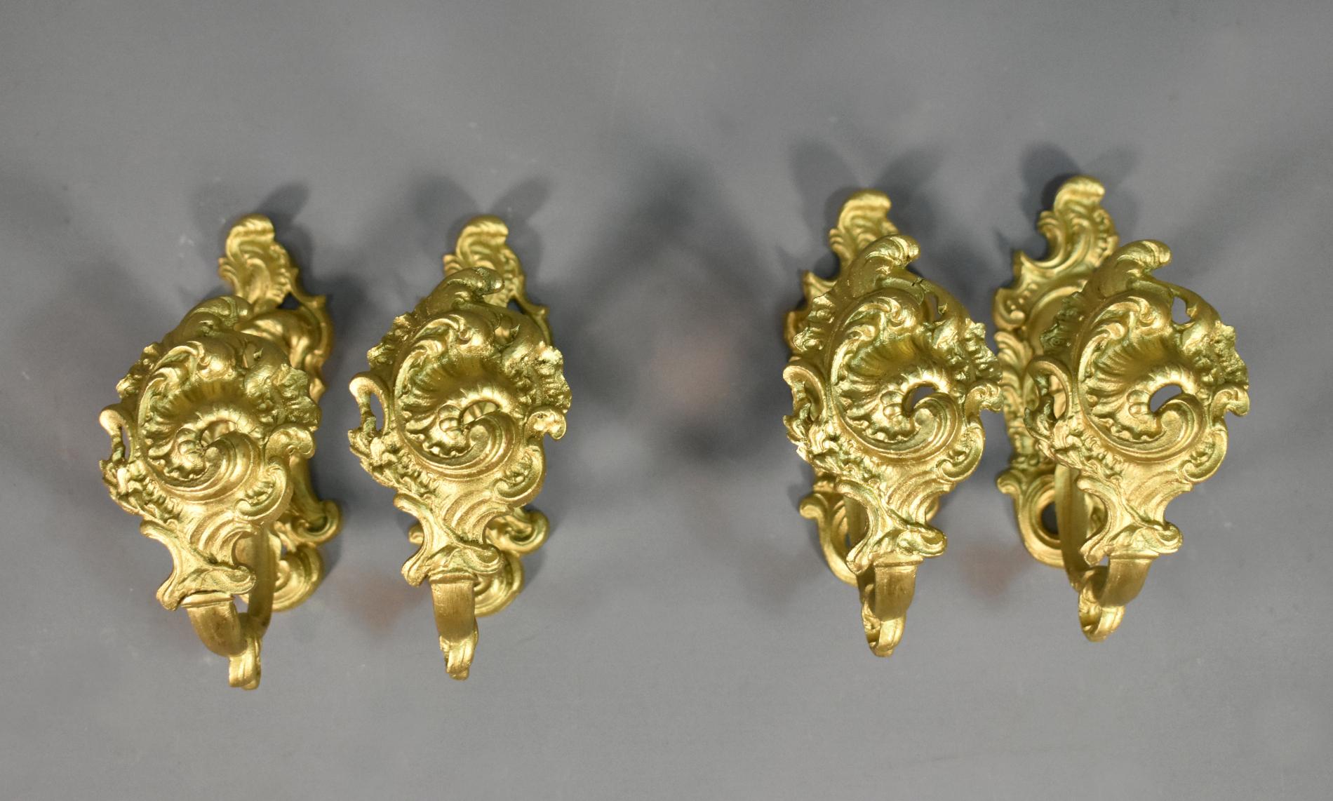 French Set of Four Gilt Bronze Curtain Tie-Backs Louis XV Style
