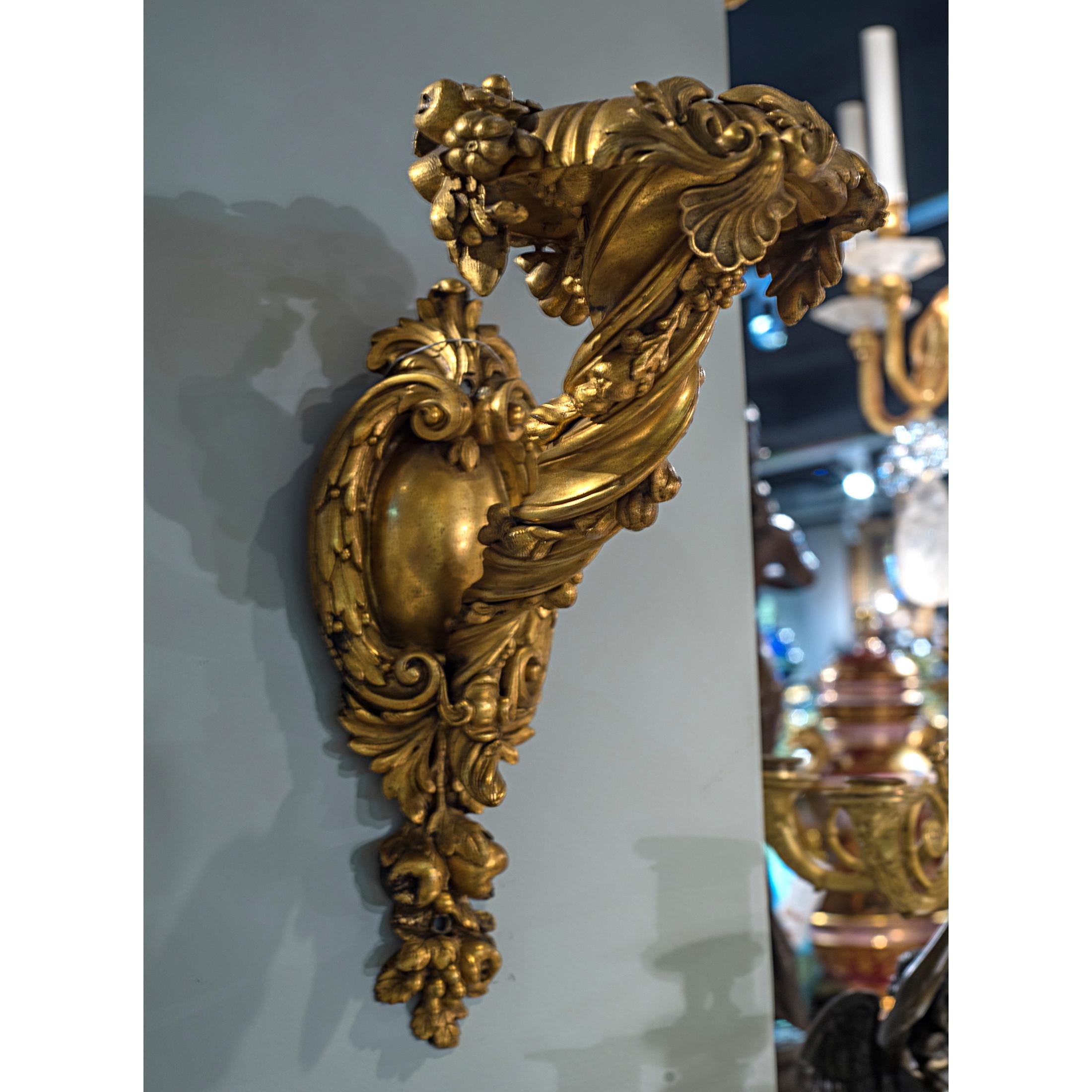 20th Century Set of Four Gilt Bronze Single Branch Wall Lights Sconces Attributed to Caldwell For Sale