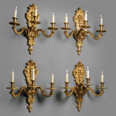 Set of Four Louis XIV Gilt-Bronze Wall Appliques, French, Circa 1870