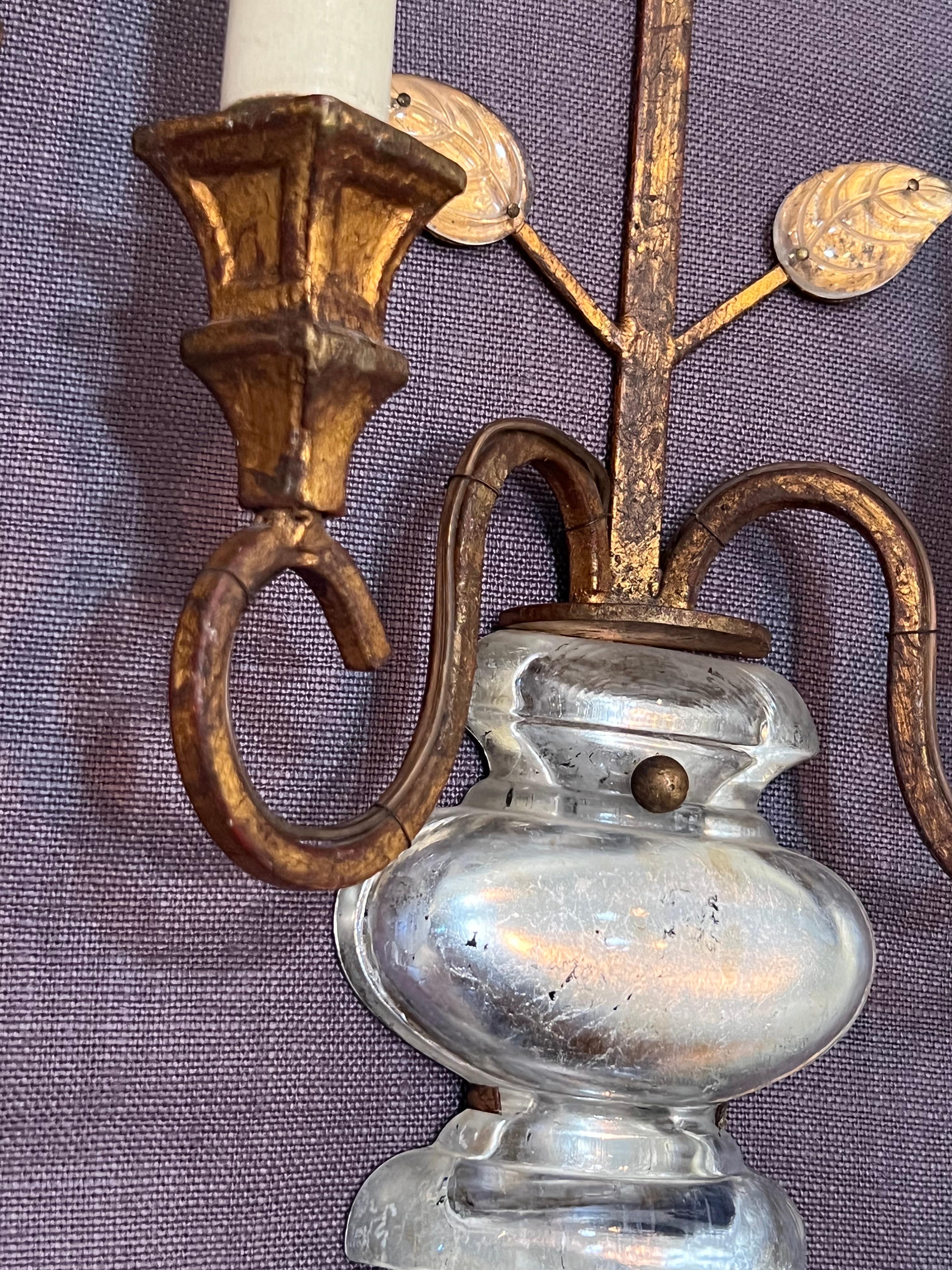 Set of Four Gilt Iron and Crylstal Sconces by Banci In Good Condition In Dallas, TX