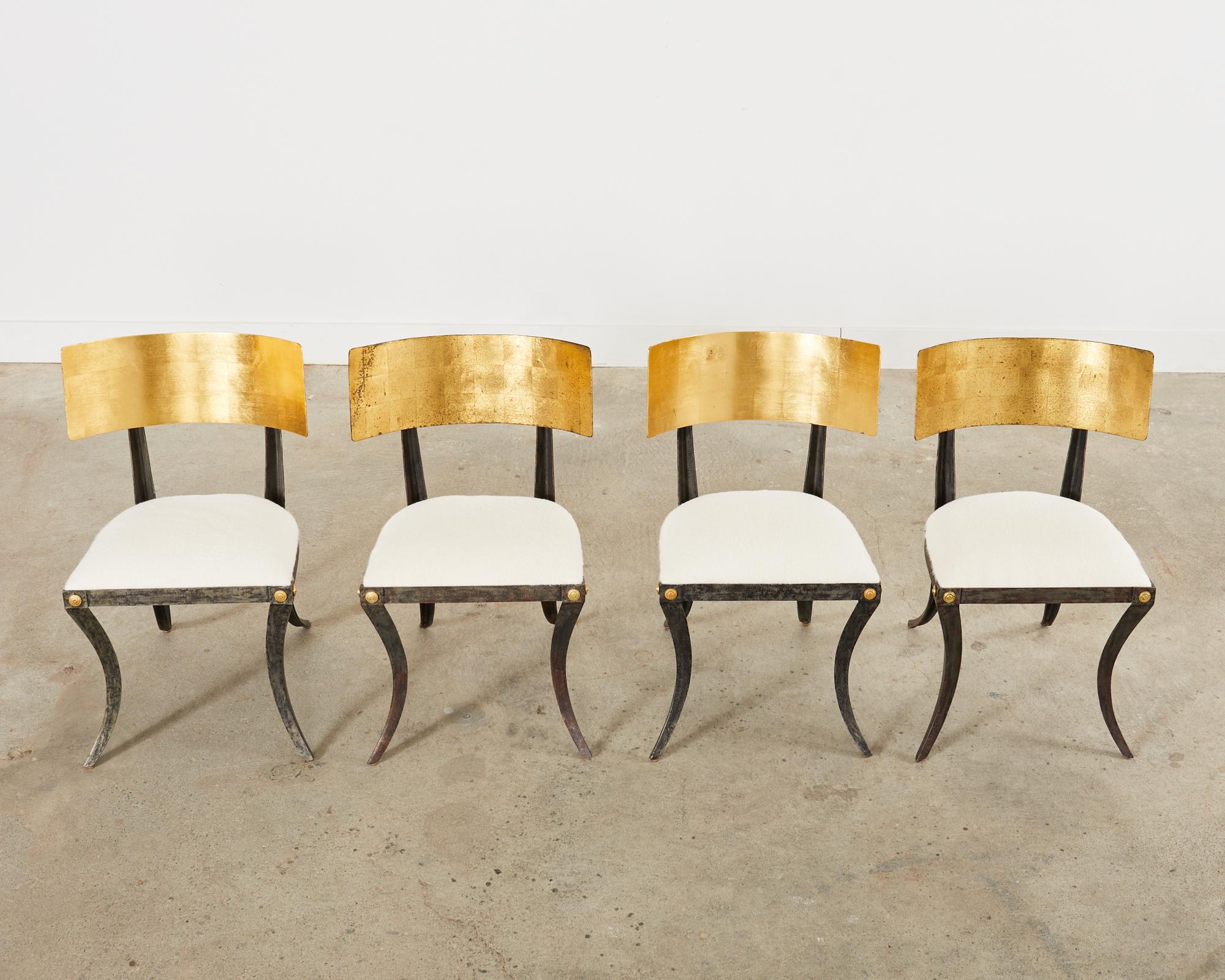 Neoclassical Set of Four Gilt Iron Klismos Chairs by Ched Berenguer-Topacio