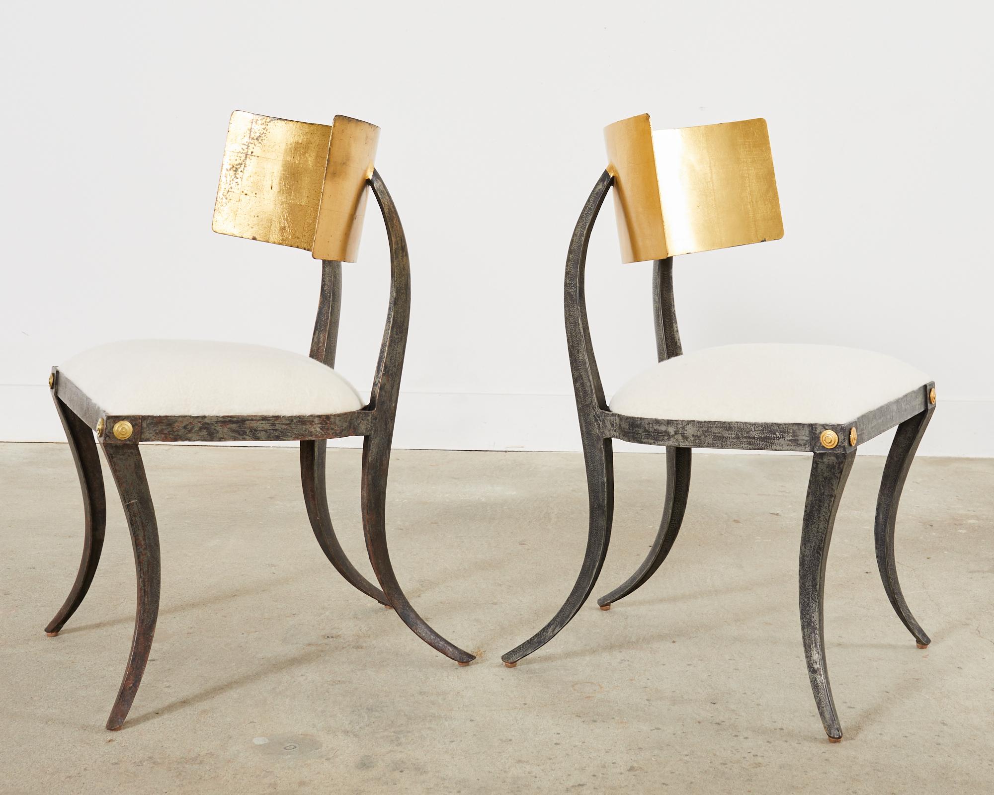 Fabric Set of Four Gilt Iron Klismos Chairs by Ched Berenguer-Topacio