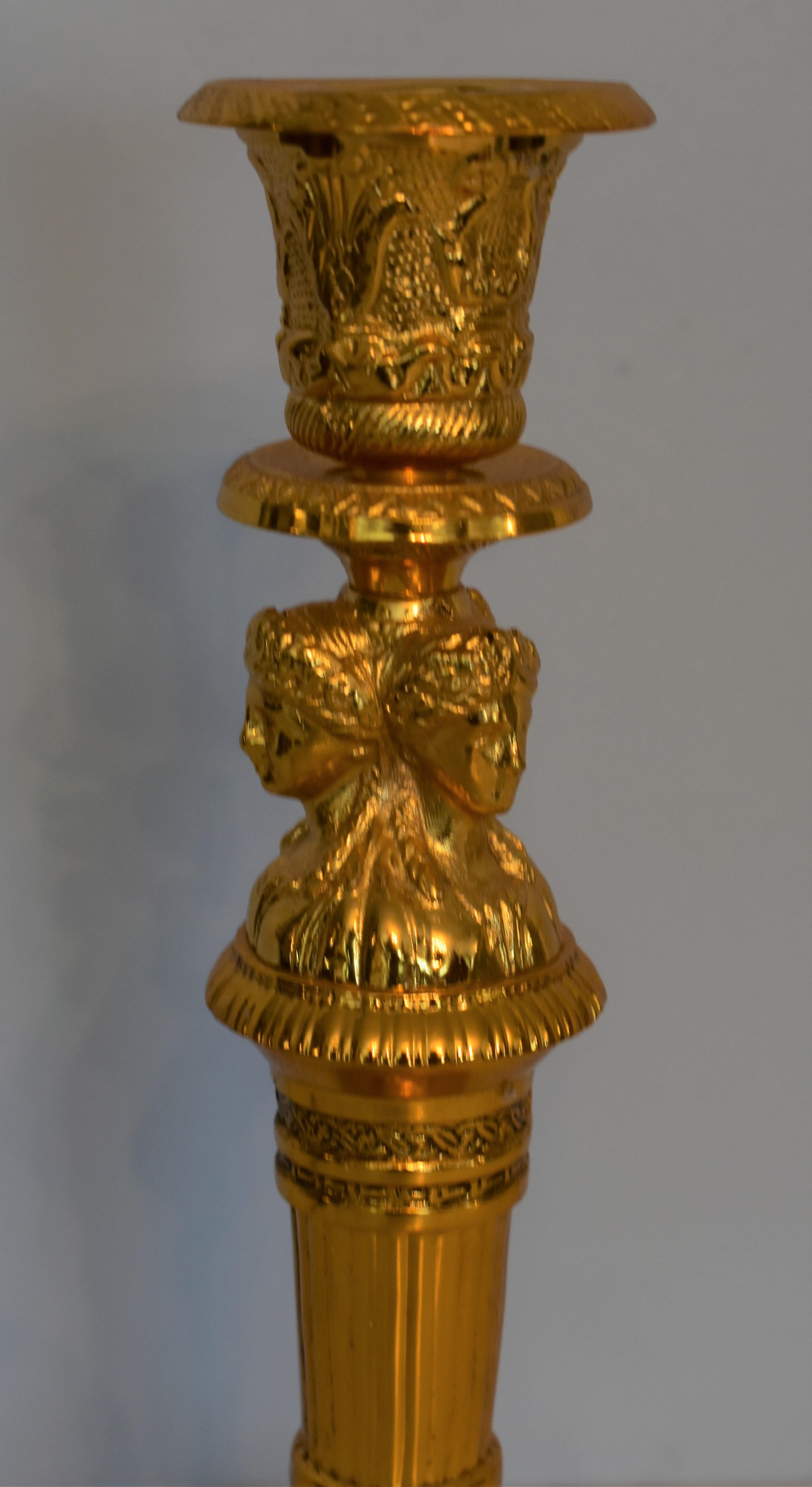 Set of Four Gilt Metal Empire Style Candlesticks In New Condition For Sale In Hallowell, US