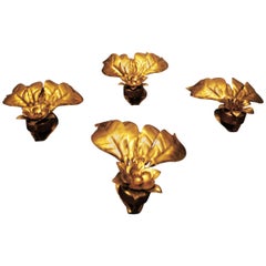 Set of Four Gilt Tole Sconces Mid Century