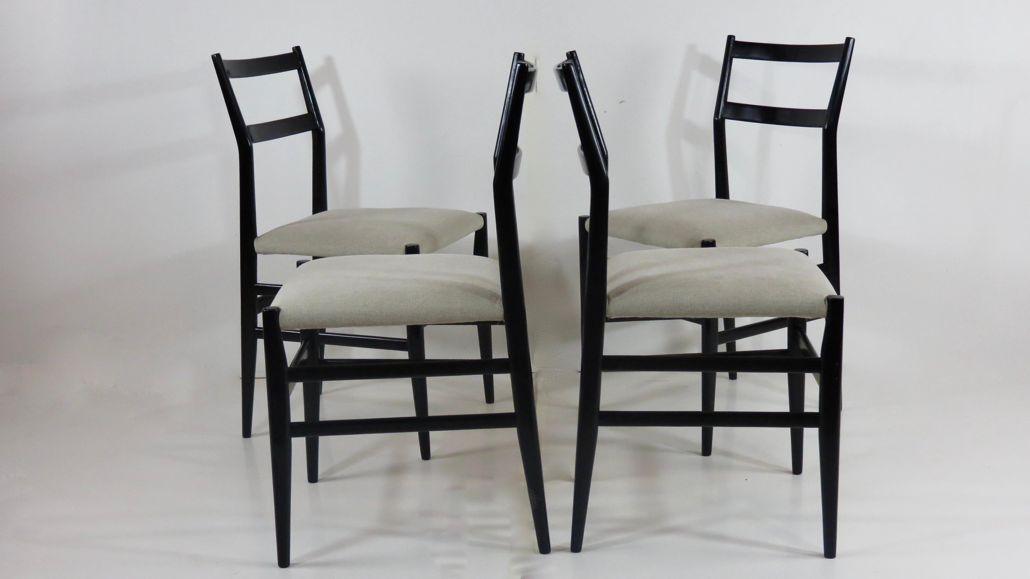 European Set of Four Gio Ponti Black Laquered 