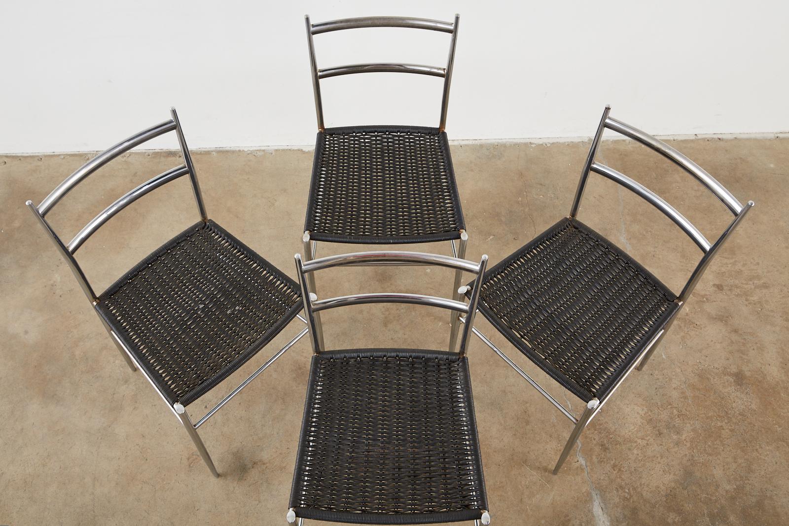 Mid-Century Modern Set of Four Chrome Dining Chairs, style of Gio Ponti's 