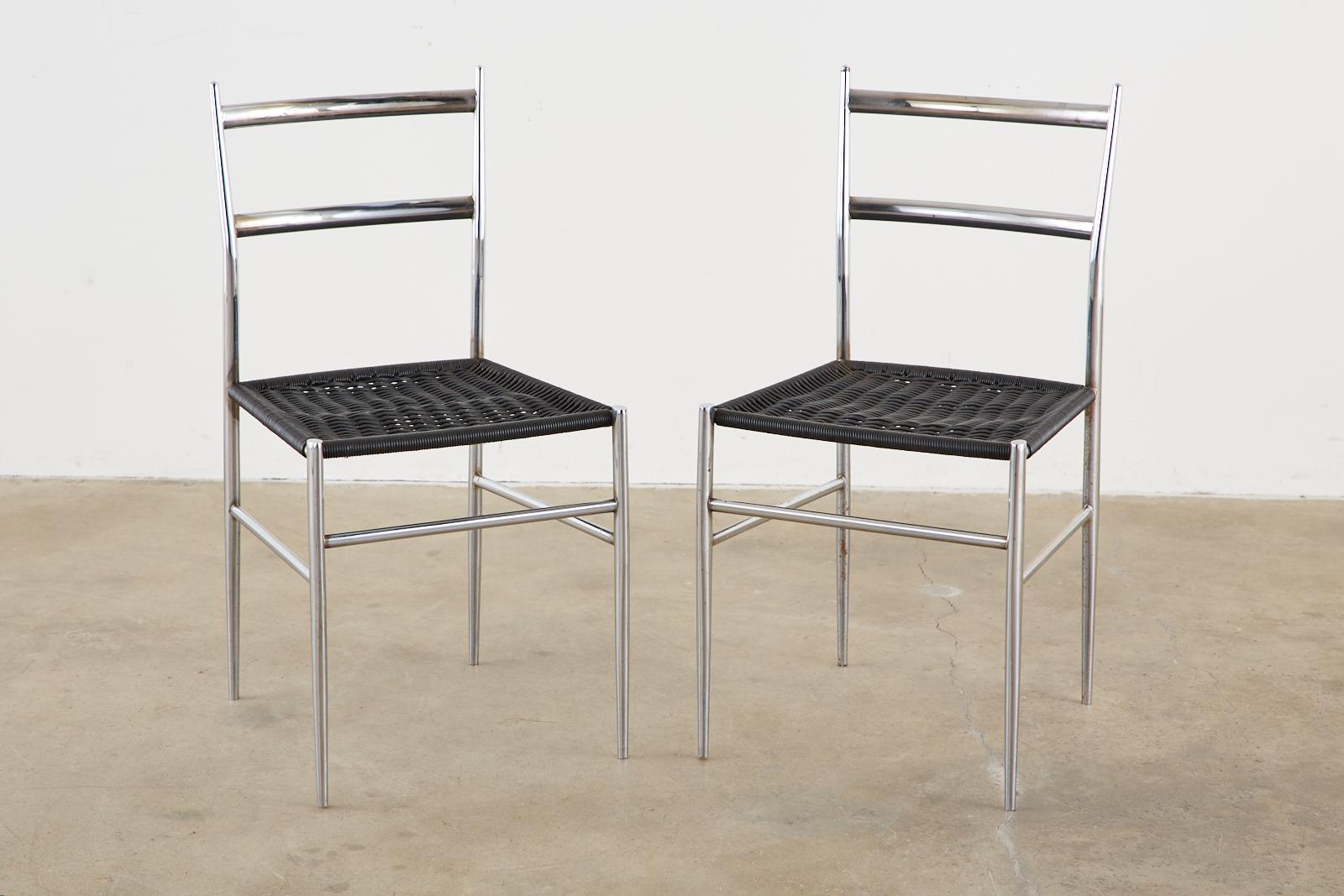Set of Four Chrome Dining Chairs, style of Gio Ponti's 