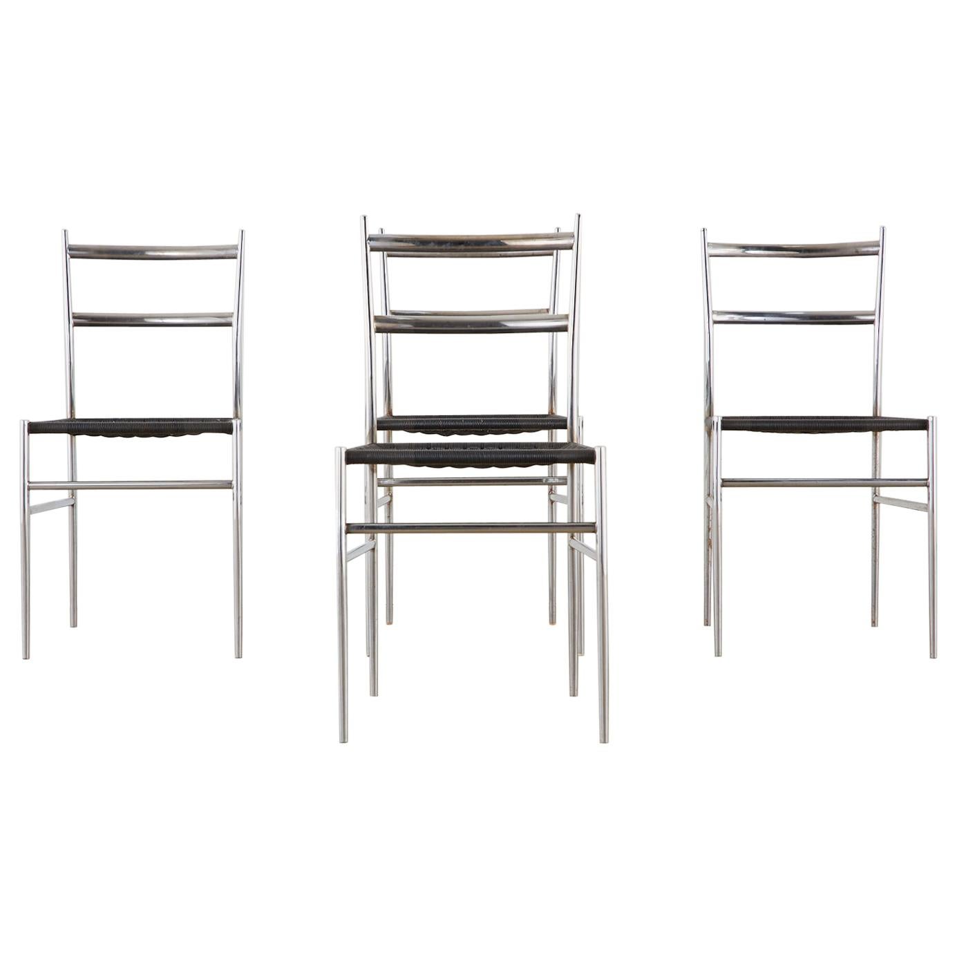 Set of Four Chrome Dining Chairs, style of Gio Ponti's "Superleggera", c 1960