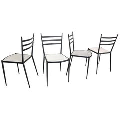 Set of Four Gio Ponti Superleggera Style Metal Dining Chairs, 1950s