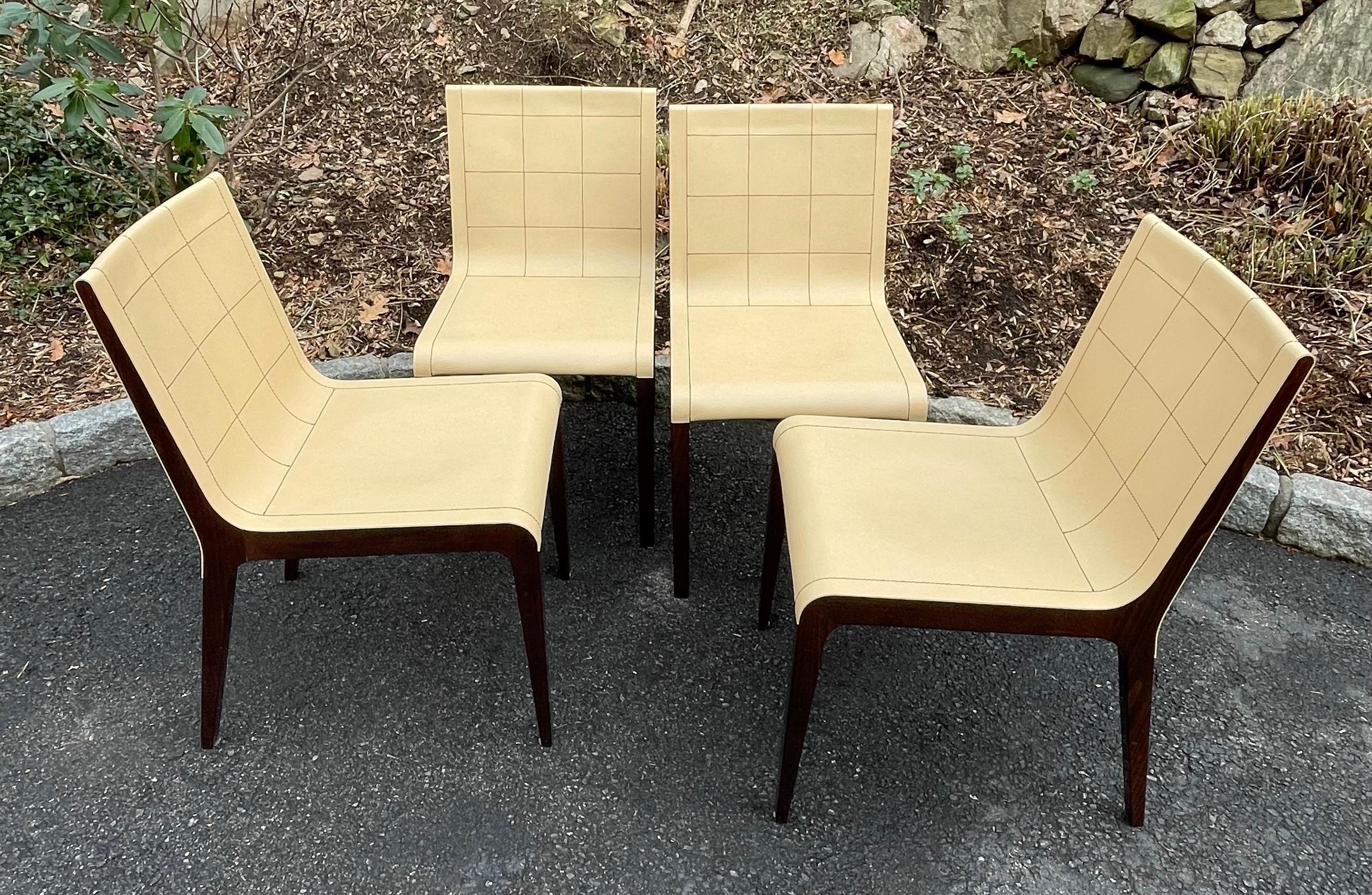 Leather Dining Chairs by Giorgio Soressi for Pietro Costantini, Italy Set of 4 In Good Condition In Bedford Hills, NY