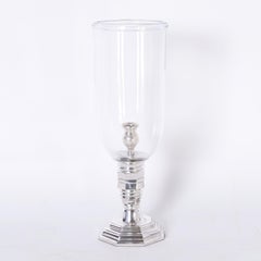 Pair Glass and Silver Plate Hurricane Candle Holders