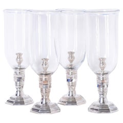 Set of Four Glass and Silver Plate Hurricane Candle Holders, Priced per Pair