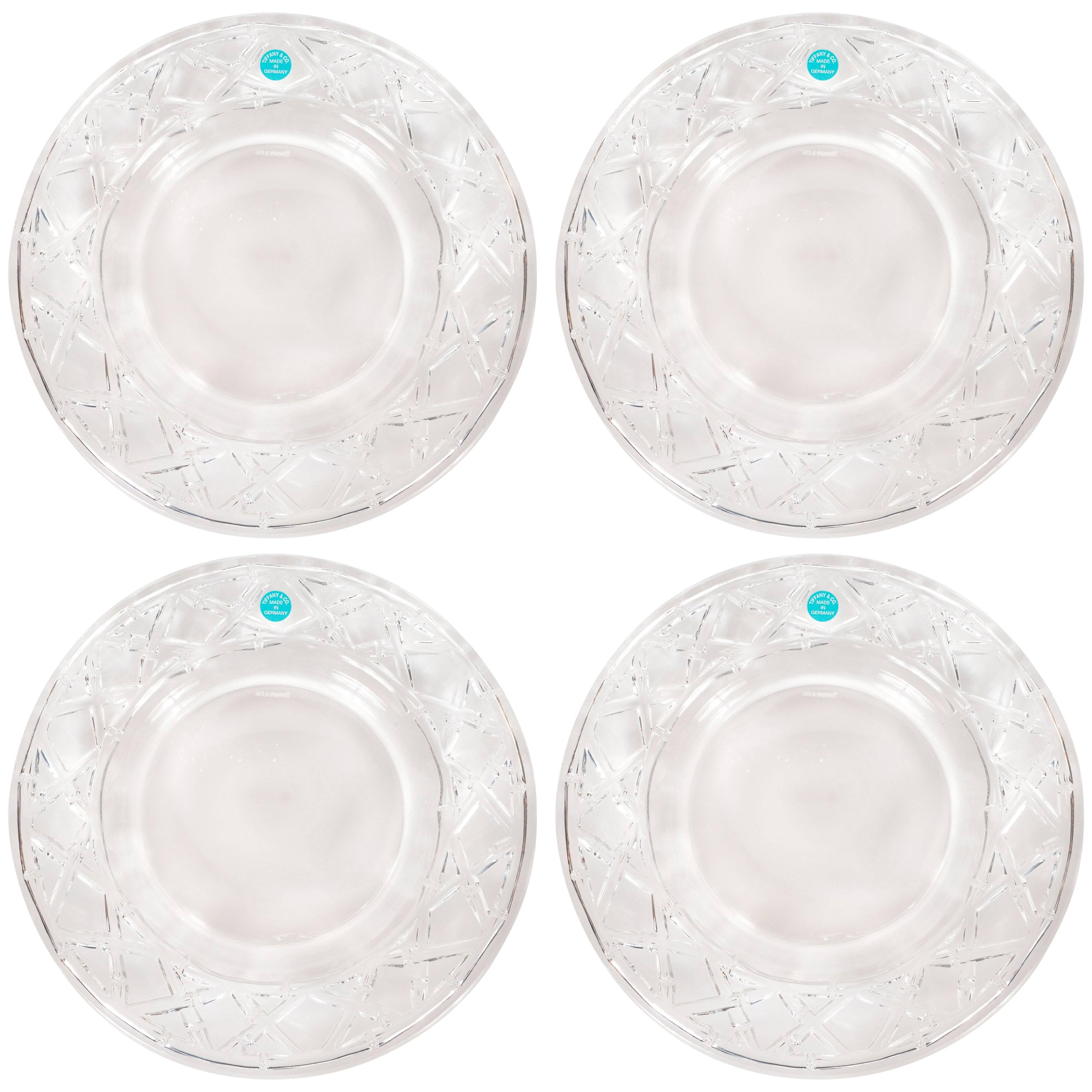 Set of Four Glass Basketweave Dessert/Hors D'oeuvres Plates by Tiffany & Co.