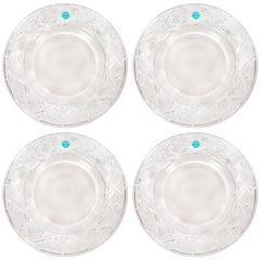 Set of Four Glass Basketweave Dessert/Hors D'oeuvres Plates by Tiffany & Co.