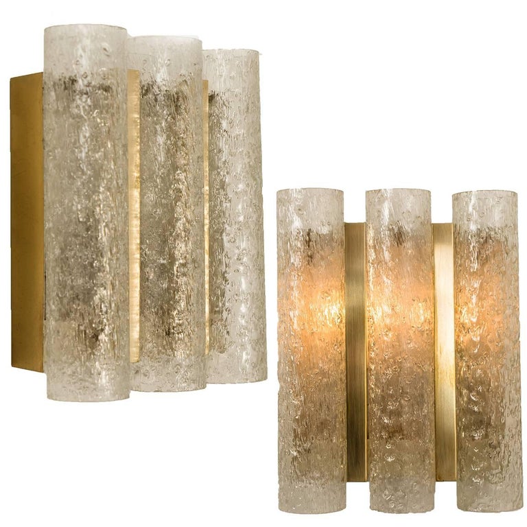 Set of Four Glass Brass Light Fixtures by Doria, Germany, 1960s For Sale 12