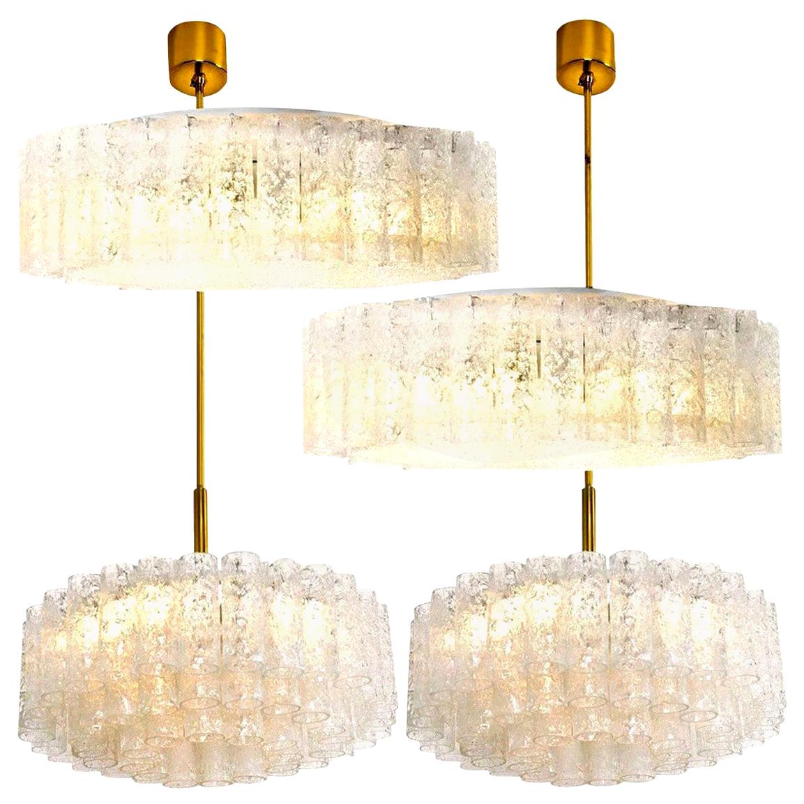 Set of Four Glass Brass Light Fixtures by Doria, Germany, 1960s