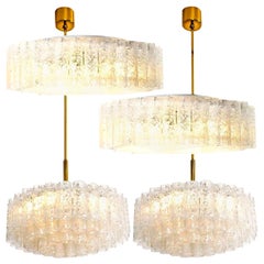 Set of Four Glass Brass Light Fixtures by Doria, Germany, 1960s