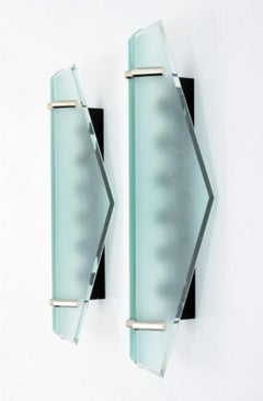 Set of Four Glass & Chrome Fontana Arte Wall Sconces, Max Ingrand, 1950'