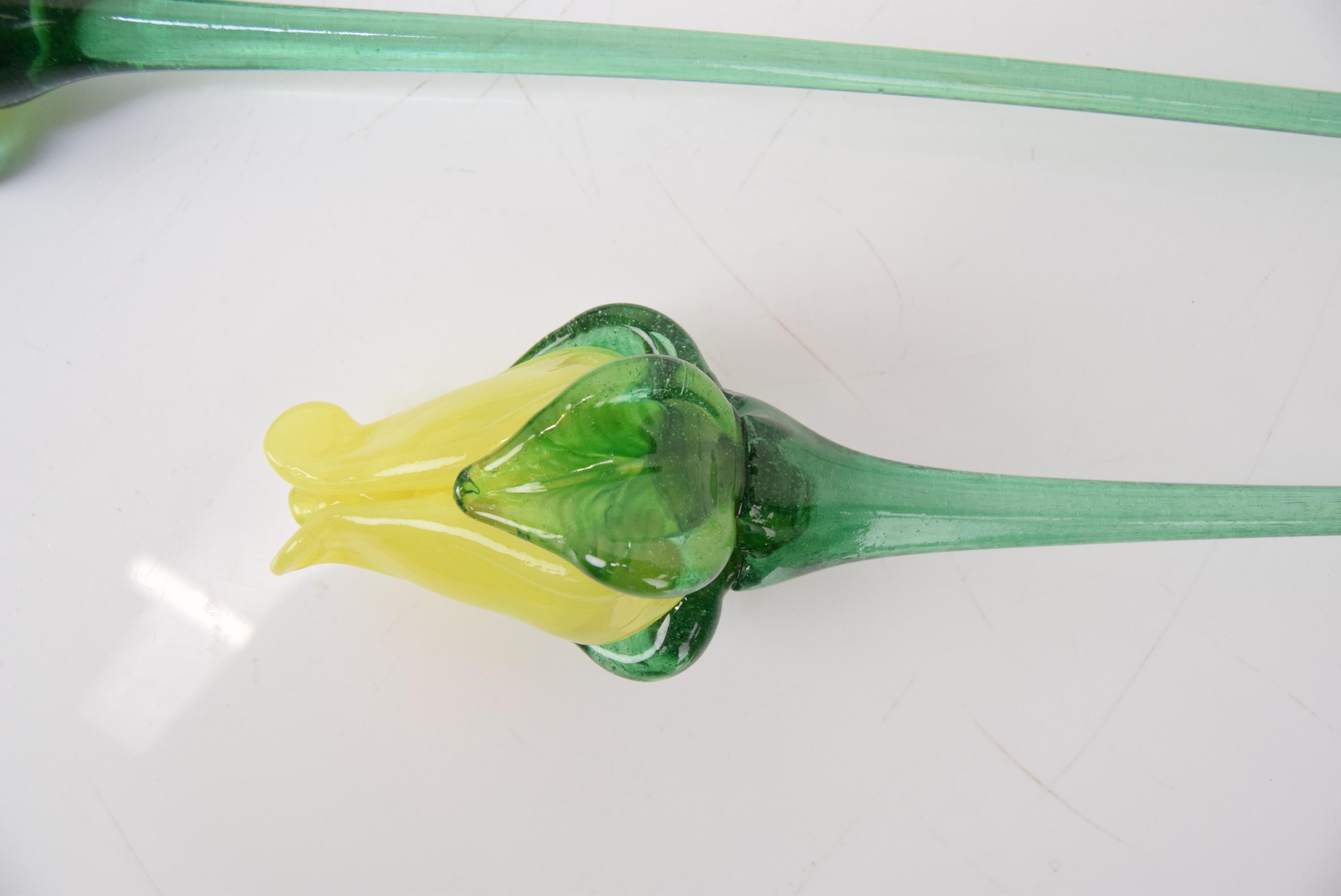 Set of Four Glass Flowers/Rose, Glasswork Novy Bor, 1950's. For Sale 1