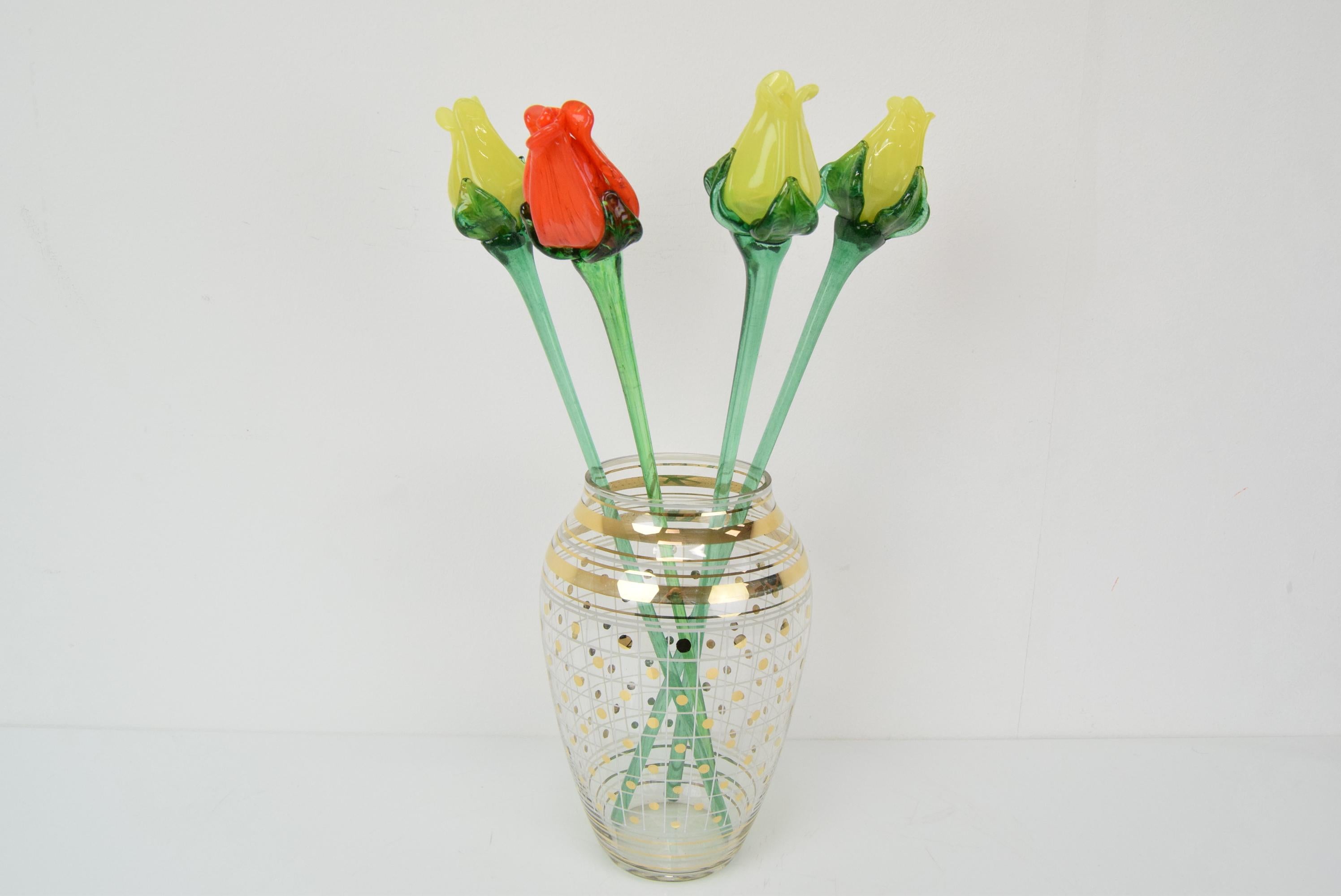 Set of Four Glass Flowers/Rose, Glasswork Novy Bor, 1950's. For Sale 3