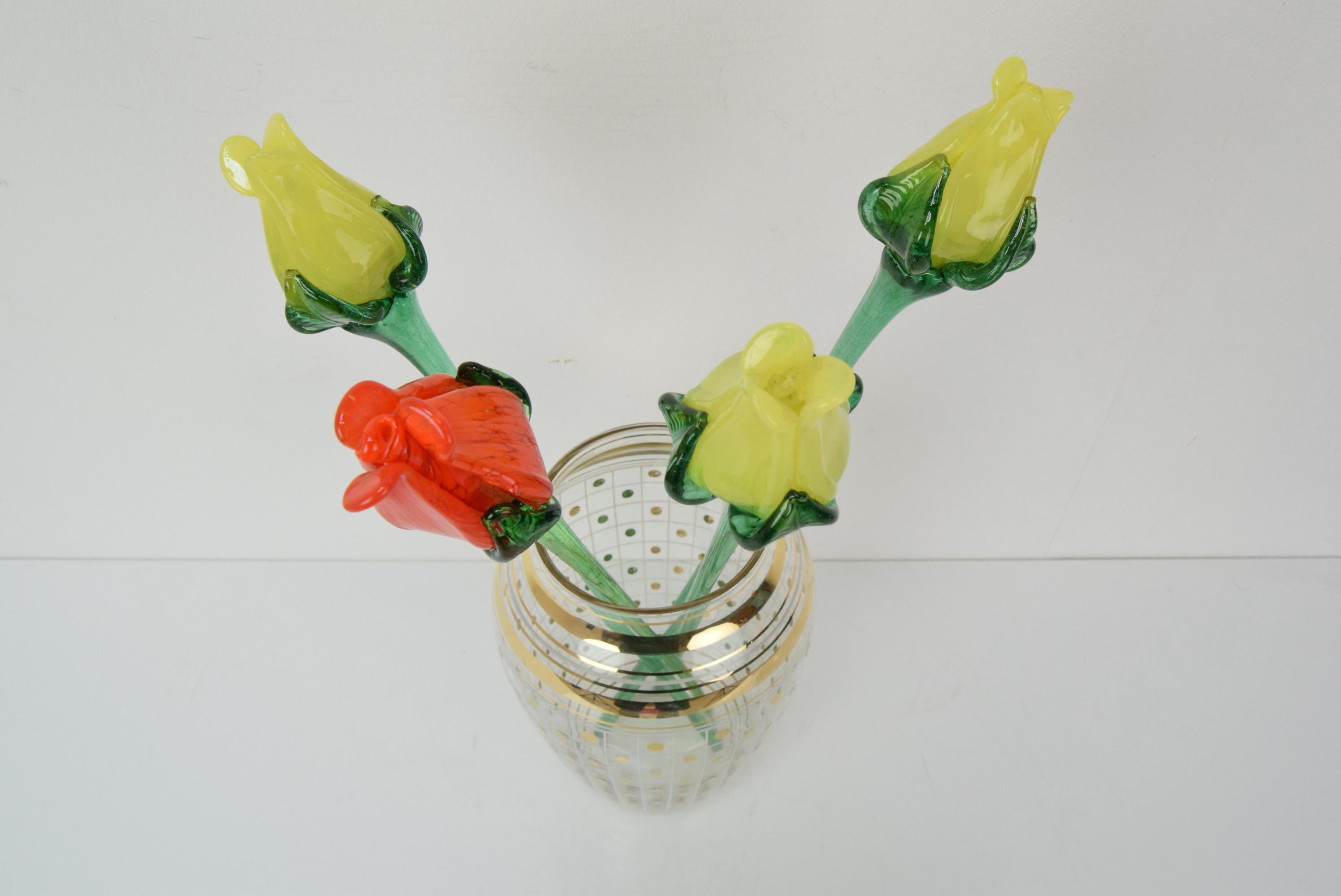 Set of Four Glass Flowers/Rose, Glasswork Novy Bor, 1950's. For Sale 4