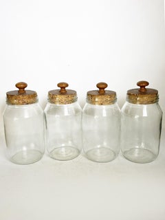 Set of Four Glass Jars with Cork Stoppers, Decorative Kitchen, France, 1950s