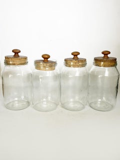 Set of Four Glass Jars with Cork Stoppers, Decorative Kitchen, France, 1950s