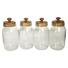 Set of Four Glass Jars with Cork Stoppers, Decorative Kitchen, France, 1950s