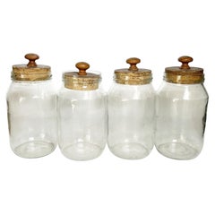 Set of Four Glass Jars with Cork Stoppers, Decorative Kitchen, France, 1950s