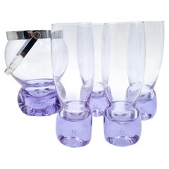 Set of Four Glasses and Ice bucket in Alexandrite Glass by Joe Colombo 1960s