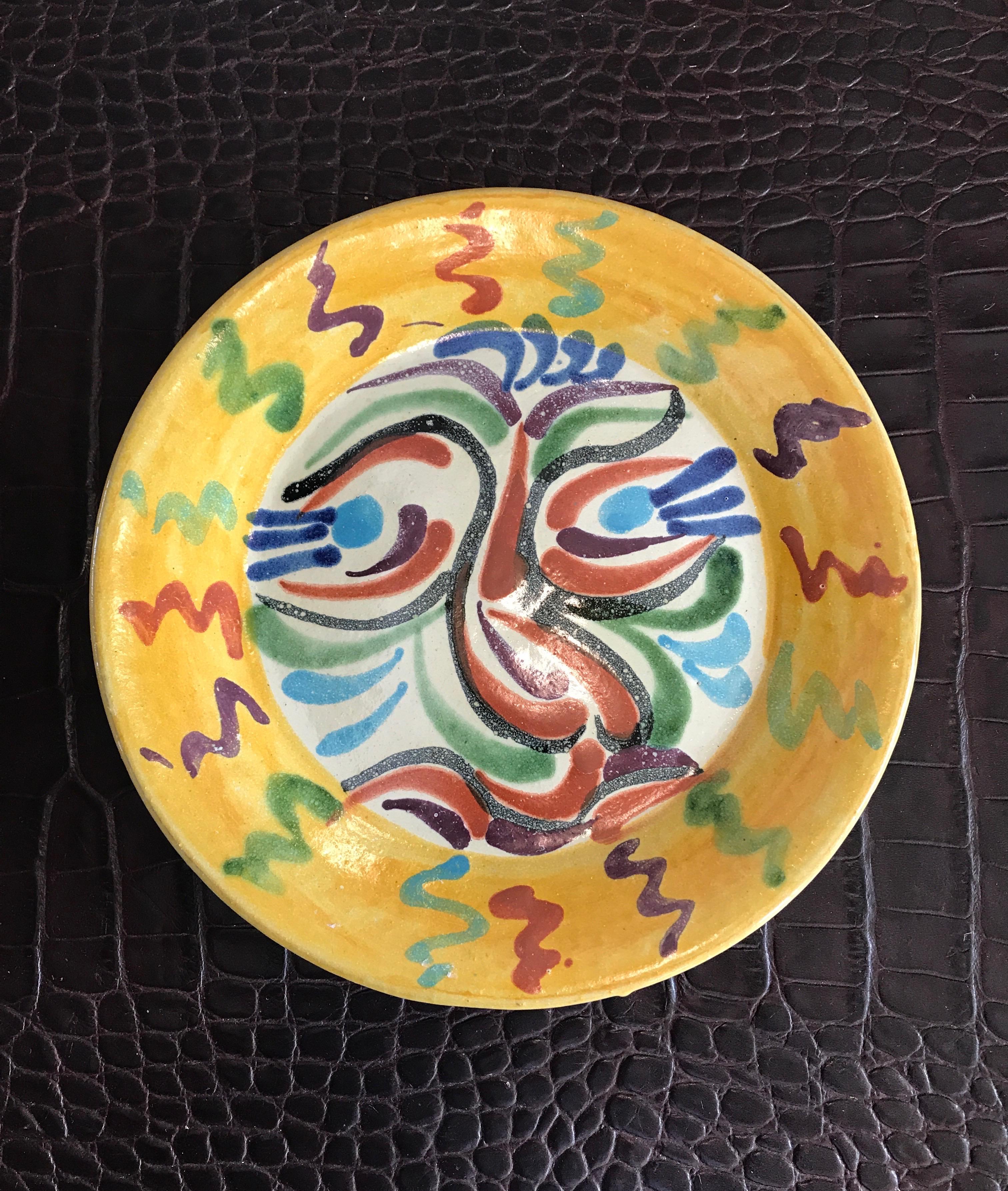 Set of Four Glazed Pottery Plates in the Style of Picasso 1