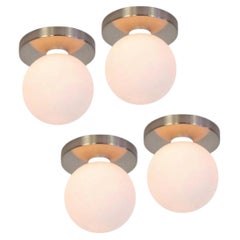 Set of Four Globe Flush Mounts by Research.Lighting, Brushed Nickel, 5in Glass