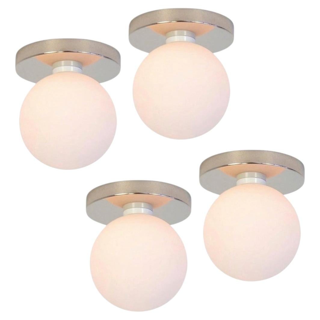 Set of Four Globe Flush Mounts, Research.Lighting, Nickel, 5in Glass, MTO