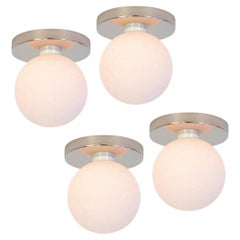 Set of Four Globe Flush Mounts, Research.Lighting, Nickel, 5in Glass, MTO