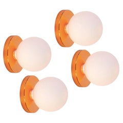 Set of Four Globe Sconces by Research.Lighting, Copper, 5in Glass, Made to Order