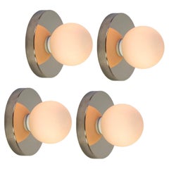 Set of Four Globe Sconces by Research.Lighting, Nickel, 3in Glass, Made to Order