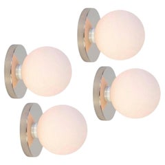 Set of Four Globe Sconces by Research.Lighting, Nickel, 5in Glass, Made to Order