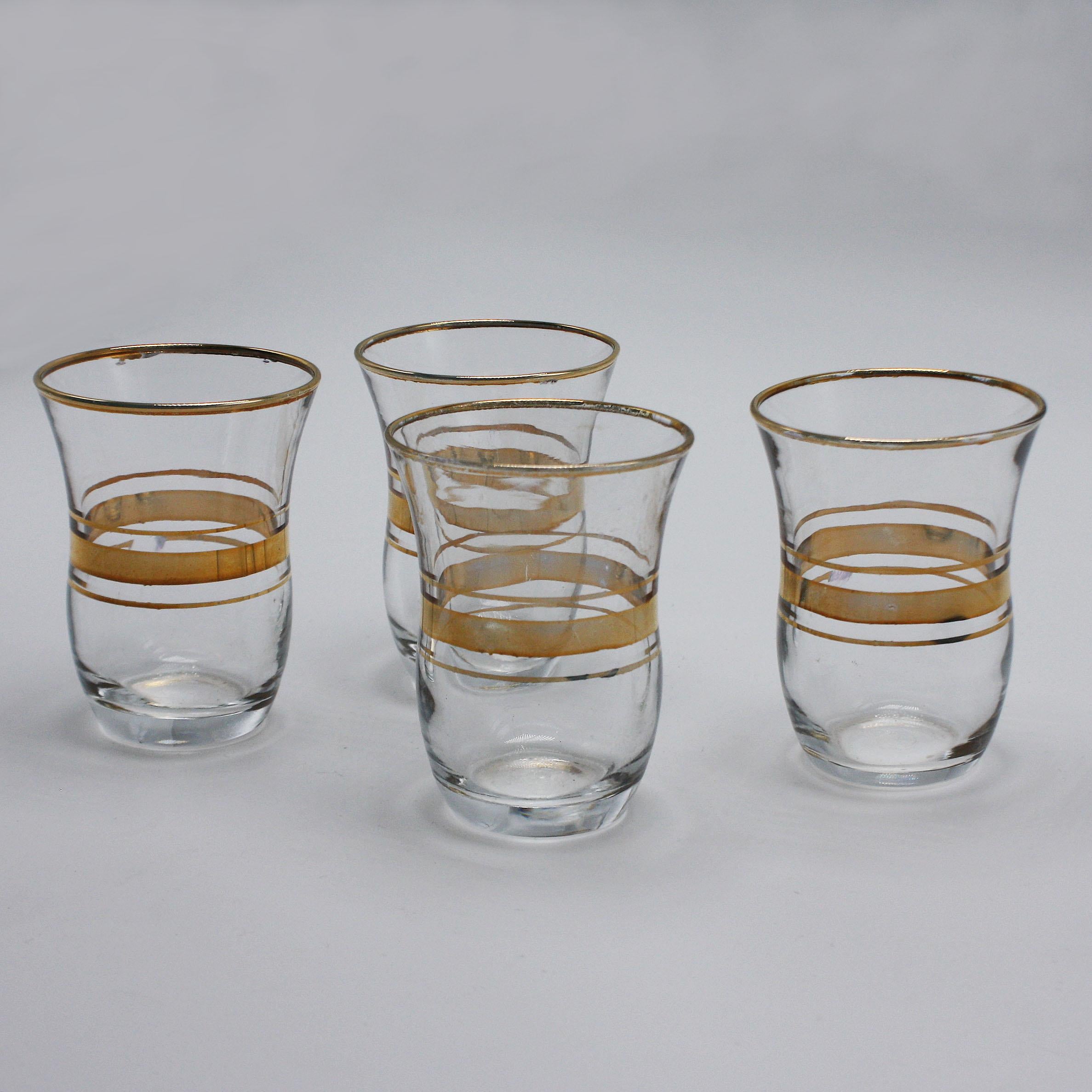 French Set of Four Gold Banded Shot Glasses, circa 1960