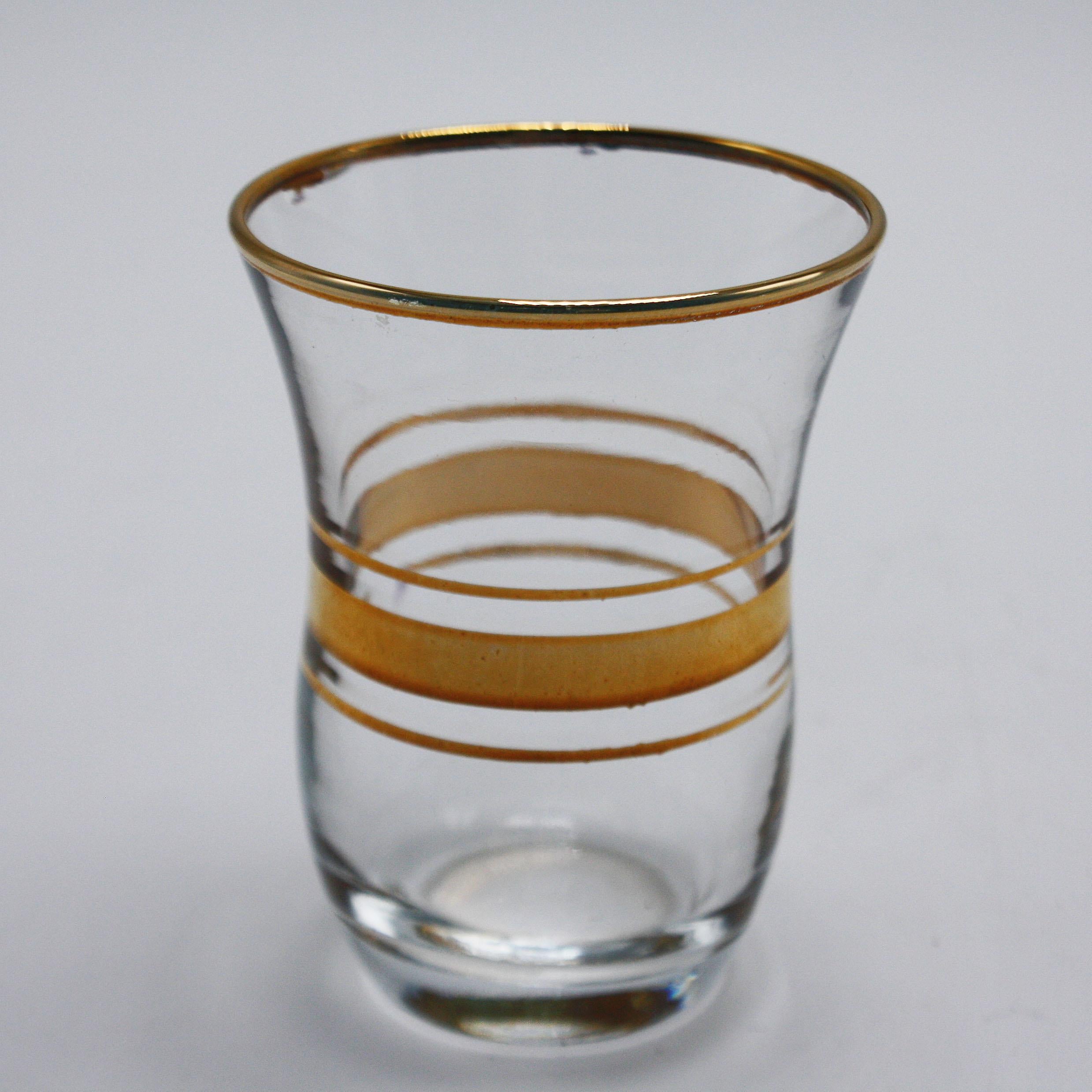 Set of Four Gold Banded Shot Glasses, circa 1960 In Fair Condition In Dallas, TX