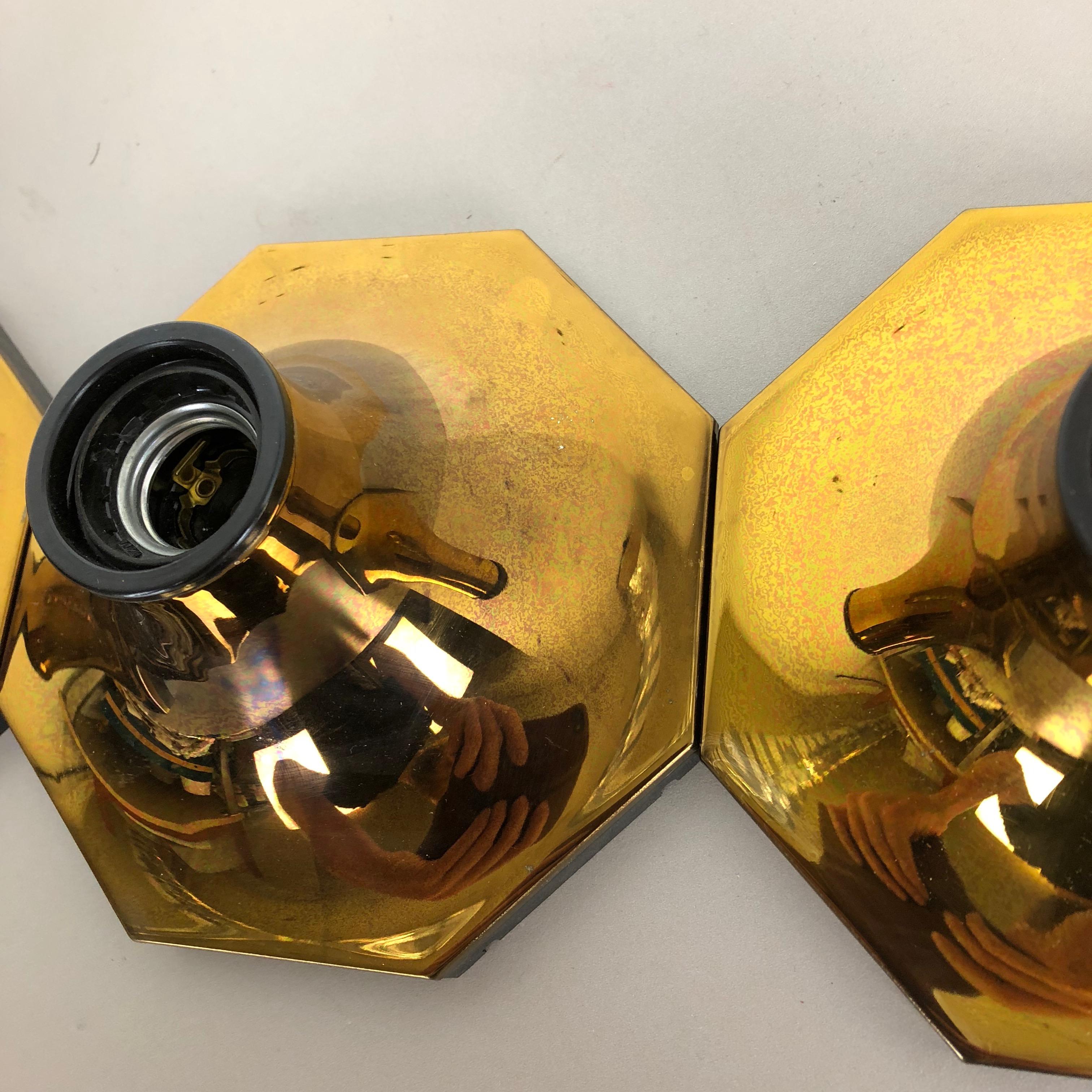 Set of Four Golden Cubic Wall Lights by Motoko Ishii for Staff Lights, 1970 7