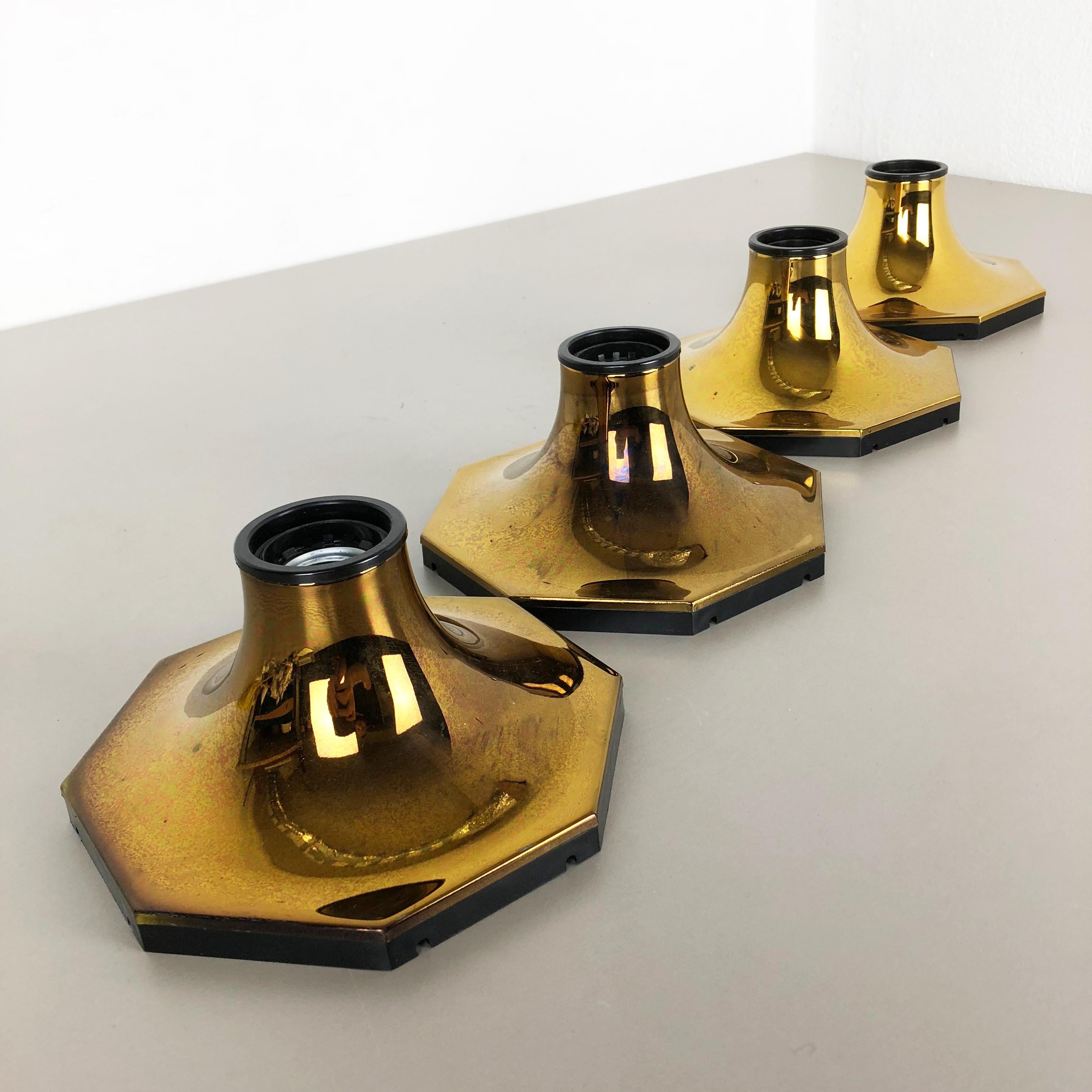 Mid-Century Modern Set of Four Golden Cubic Wall Lights by Motoko Ishii for Staff Lights, 1970