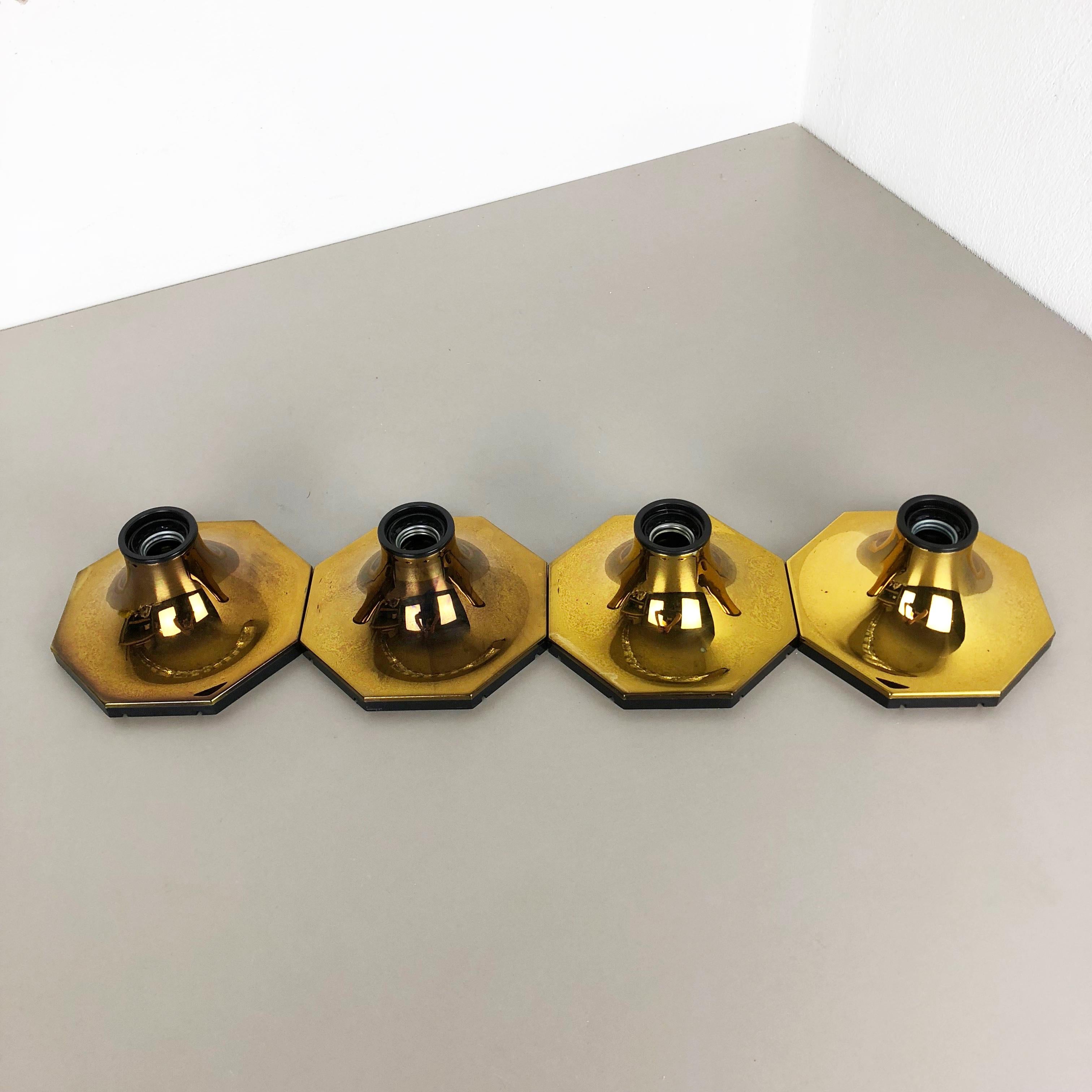 German Set of Four Golden Cubic Wall Lights by Motoko Ishii for Staff Lights, 1970