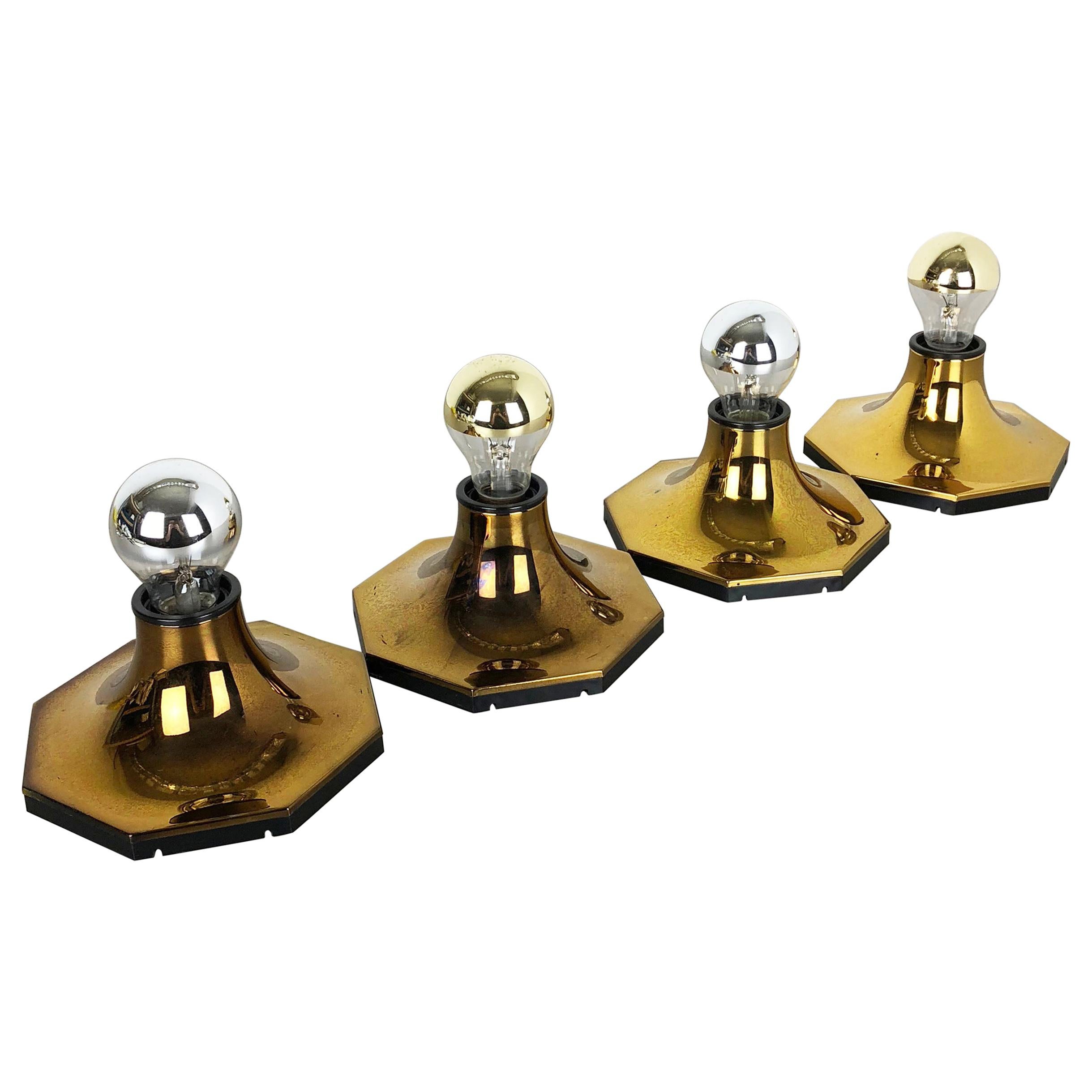 Set of Four Golden Cubic Wall Lights by Motoko Ishii for Staff Lights, 1970