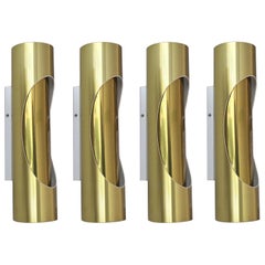 Set of Four Golden Midcentury Tubular Wall Sconces by Marca S.L., 1970s