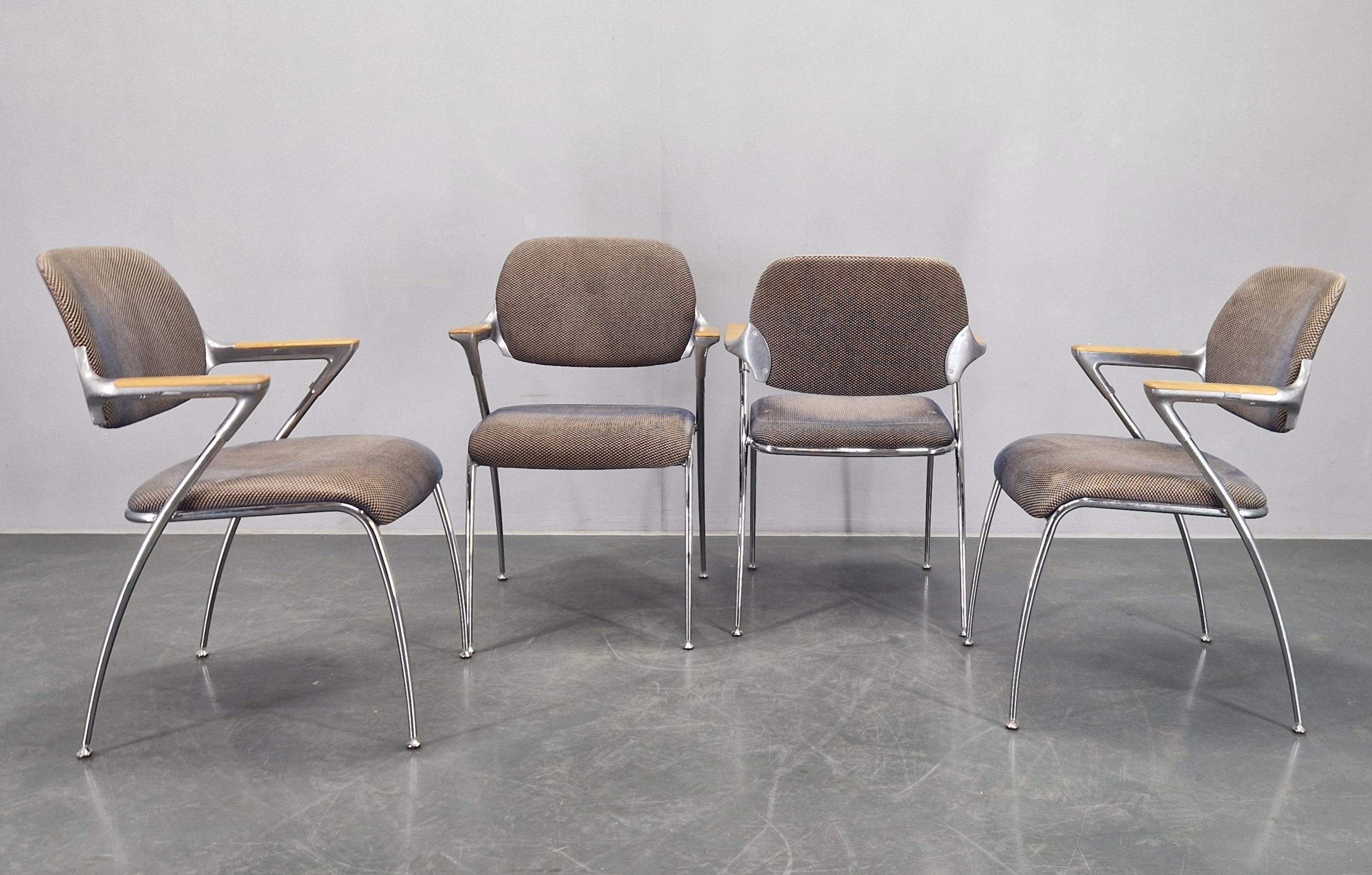 Aluminum Set of Four Golf Dining Chairs, designed by Franceso Zaccone, Germany, 1970s For Sale