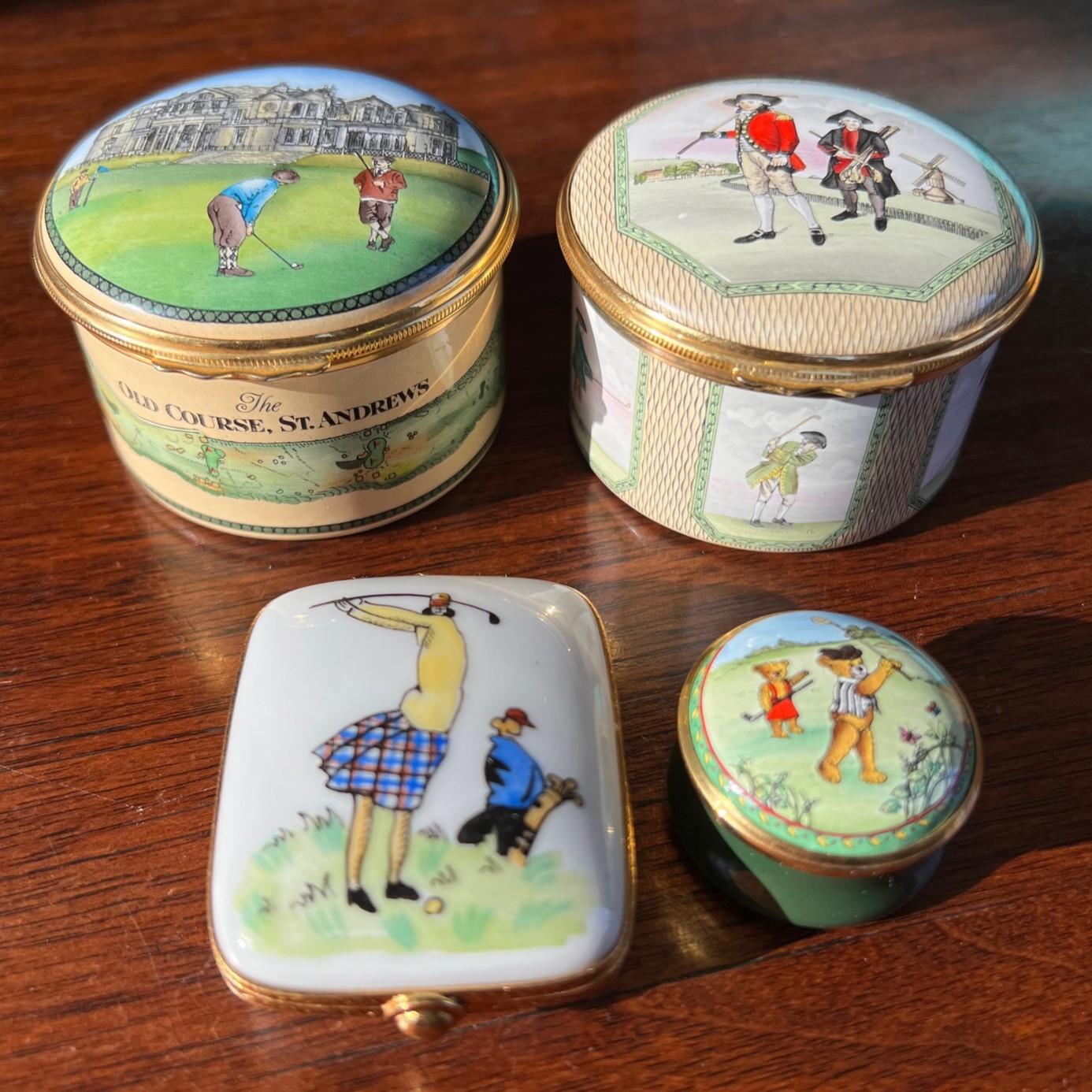 Juego de cuatro cajas de esmalte con tema de golf - Halcyon Days & Limoges Coleccionables en venta 10